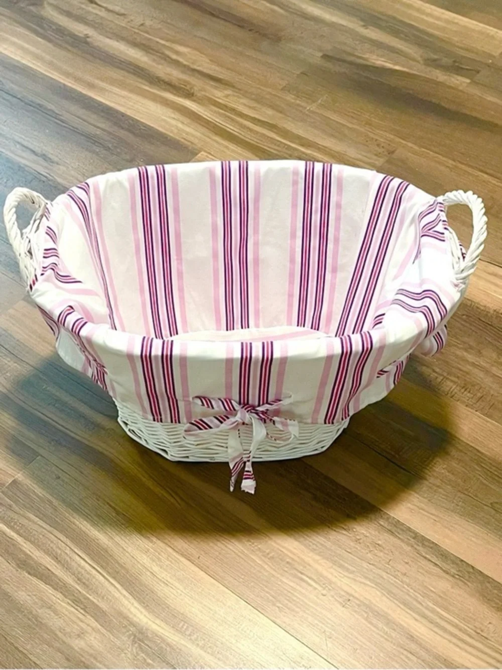 LARGE! Striped Fabric-Lined Wicker Basket!